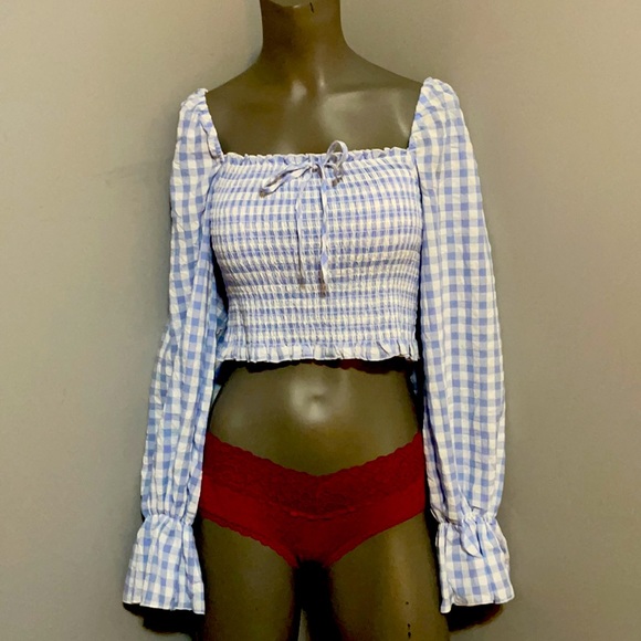 NWT FOREVER 21 Gingham Smocked Crop Top Sz M - Picture 5 of 10